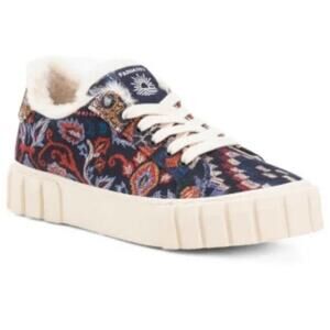 NWT Farm Rio Annika floral tapestry faux fur lined platform sneakers